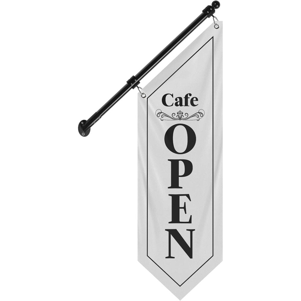 Cafe Open Flag, Double - Sided Three - ply Hanging Open Sign with Pole and Mounting Kit (White - B)