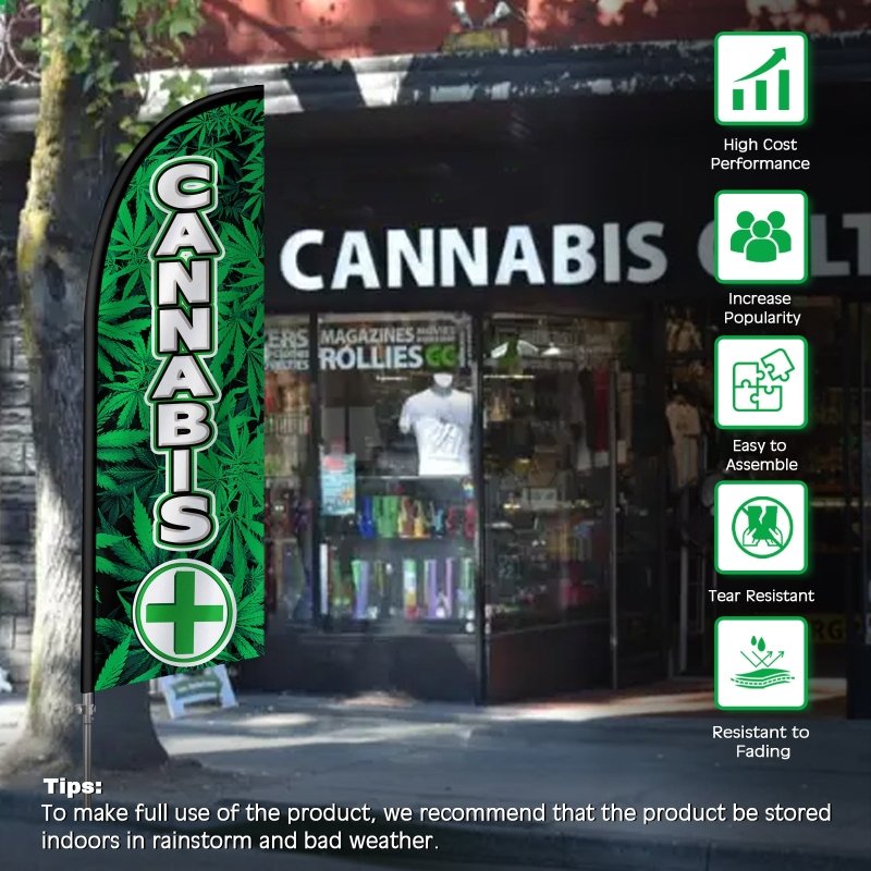 Cannabis Flag - 8FT Cannabis Banner Feather Flag with Stainless Steel Pole Kit(2m flag set)