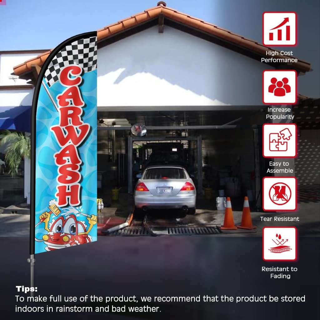 Car Wash Flags - 8FT Carwash 01 Feather Flag with Stainless Steel Pole Kit(2m flag set)