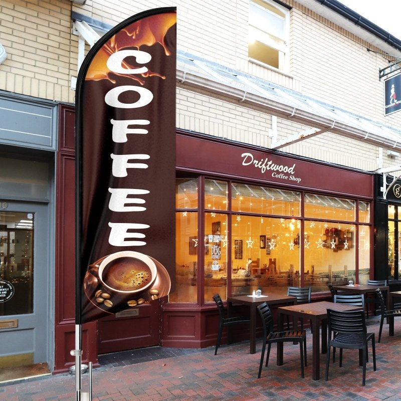 Coffee Flag - 11FT Windless Swooper Coffee Flag with Flagpole/Ground Stake/Portable Bag(3.4m)