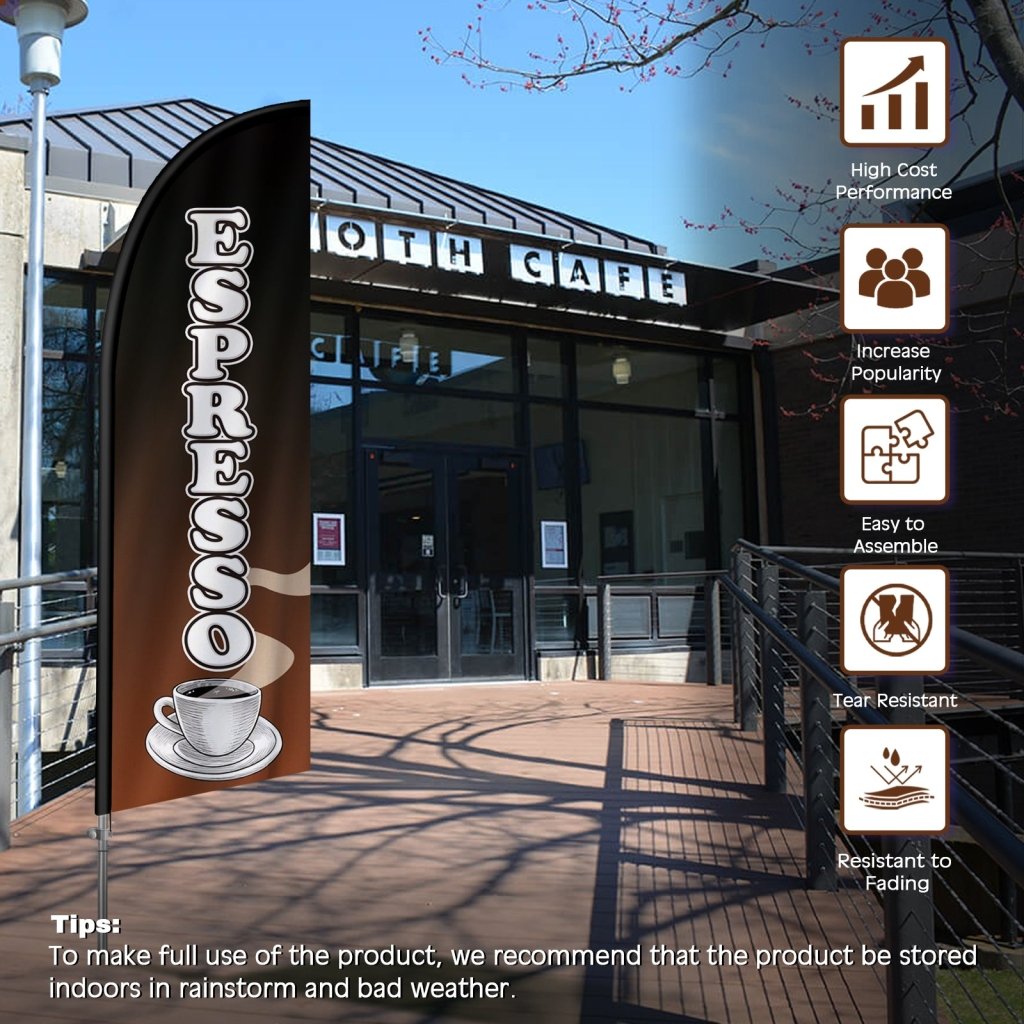 Coffee House Sign - 8FT Espresso 01 Feather Flag with Stainless Steel Pole Kit(2m flag set)