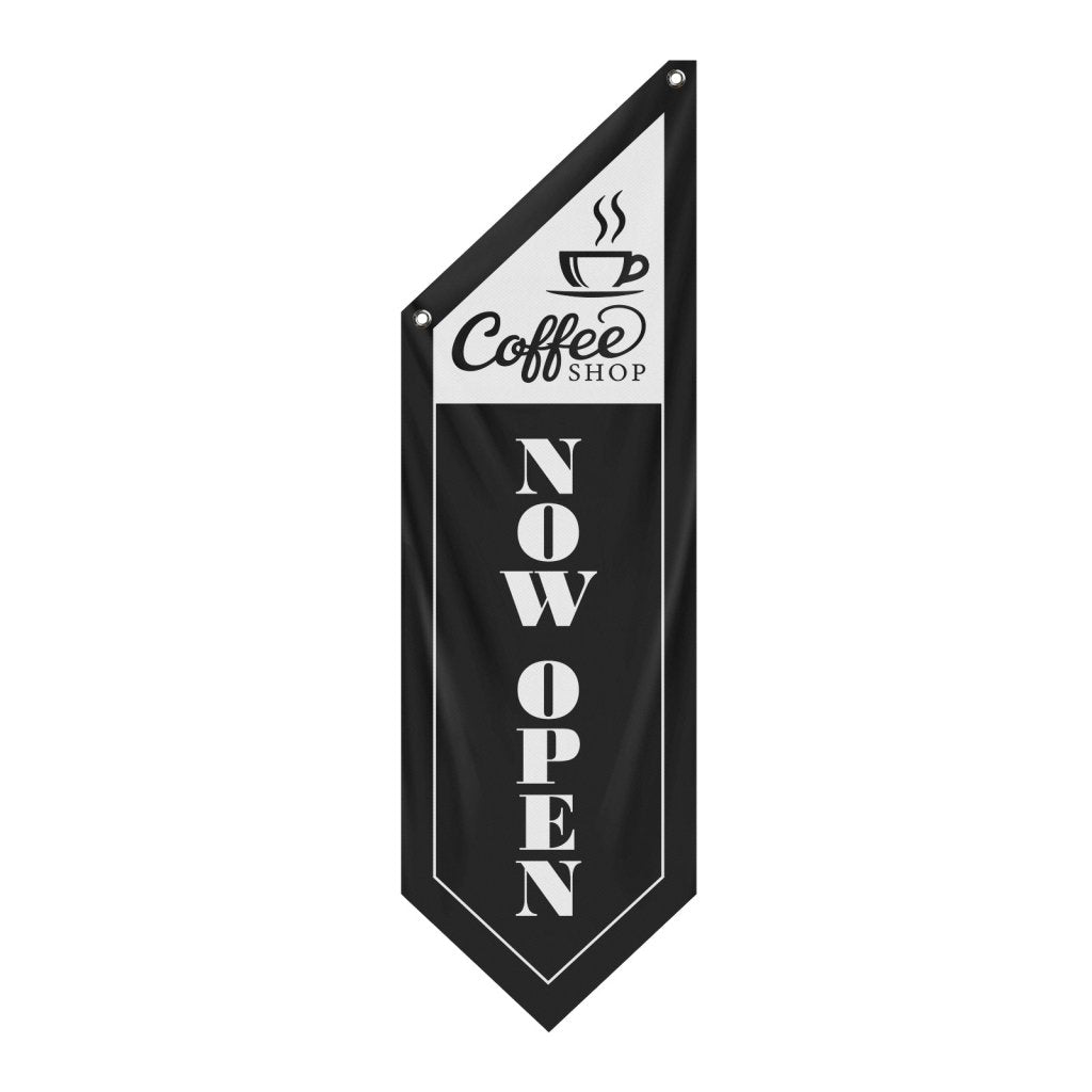 Coffee Shop Now Open Flag, Double Sided Cottage Banner Only, Black