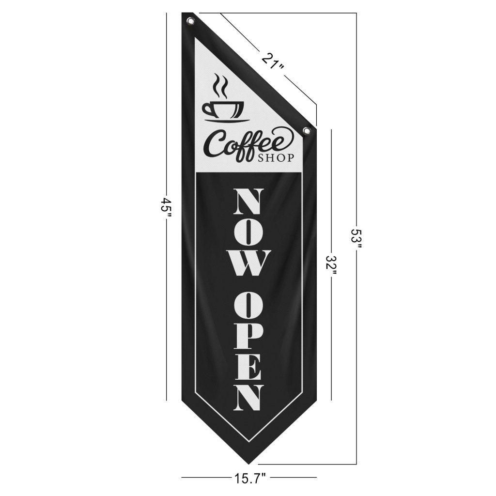Coffee Shop Now Open Flag, Double Sided Cottage Banner Only, Black