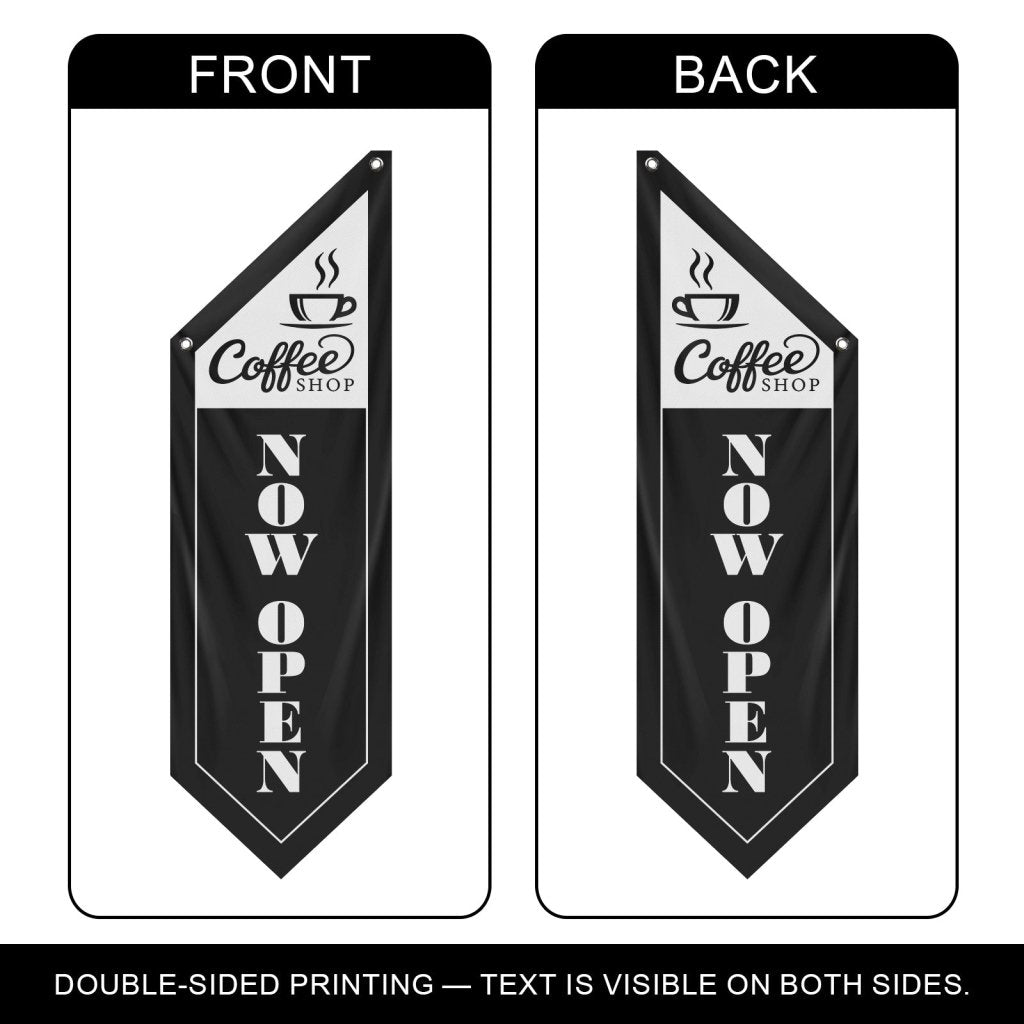Coffee Shop Now Open Flag, Double Sided Cottage Banner Only, Black