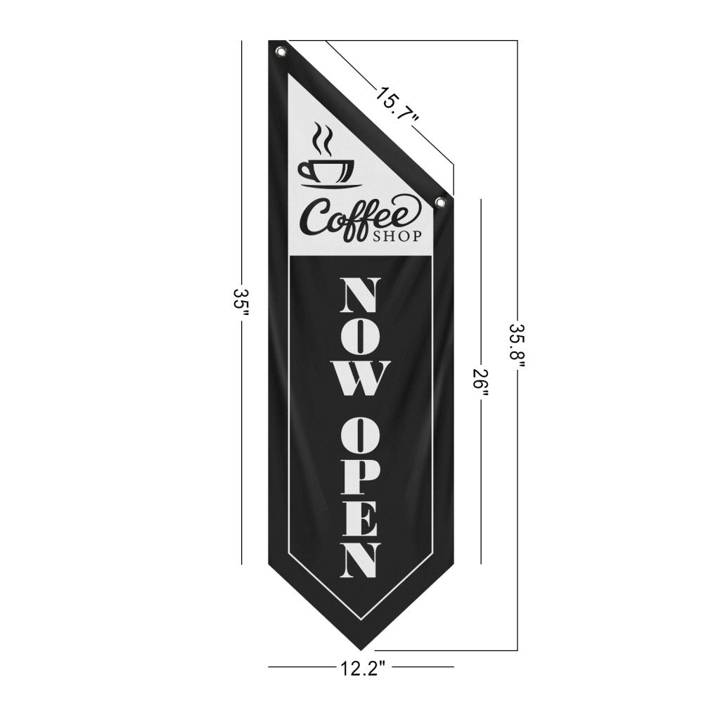 Coffee Shop Now Open Flag, Double Sided Cottage Banner Only, Black
