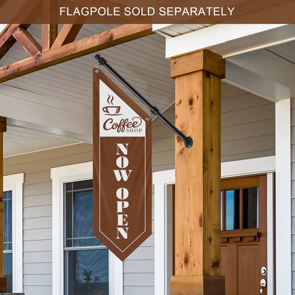 Coffee Shop Now Open Flag, Double Sided Cottage Banner Only, Brown