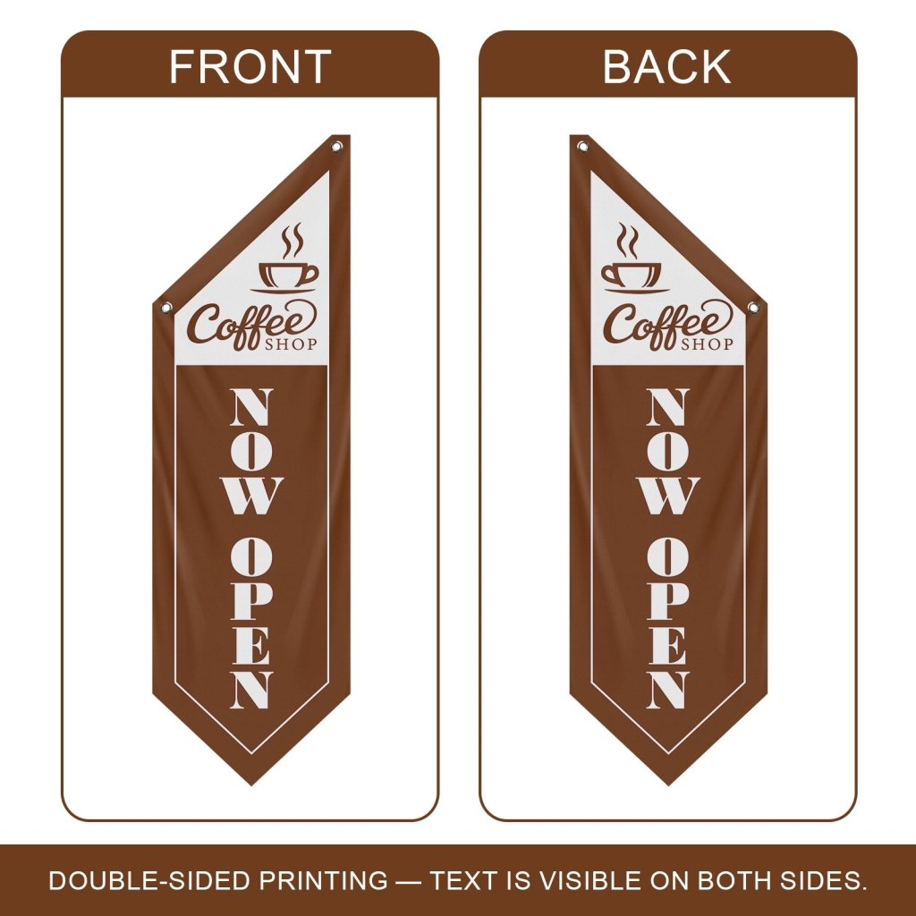 Coffee Shop Now Open Flag, Double Sided Cottage Banner Only, Brown