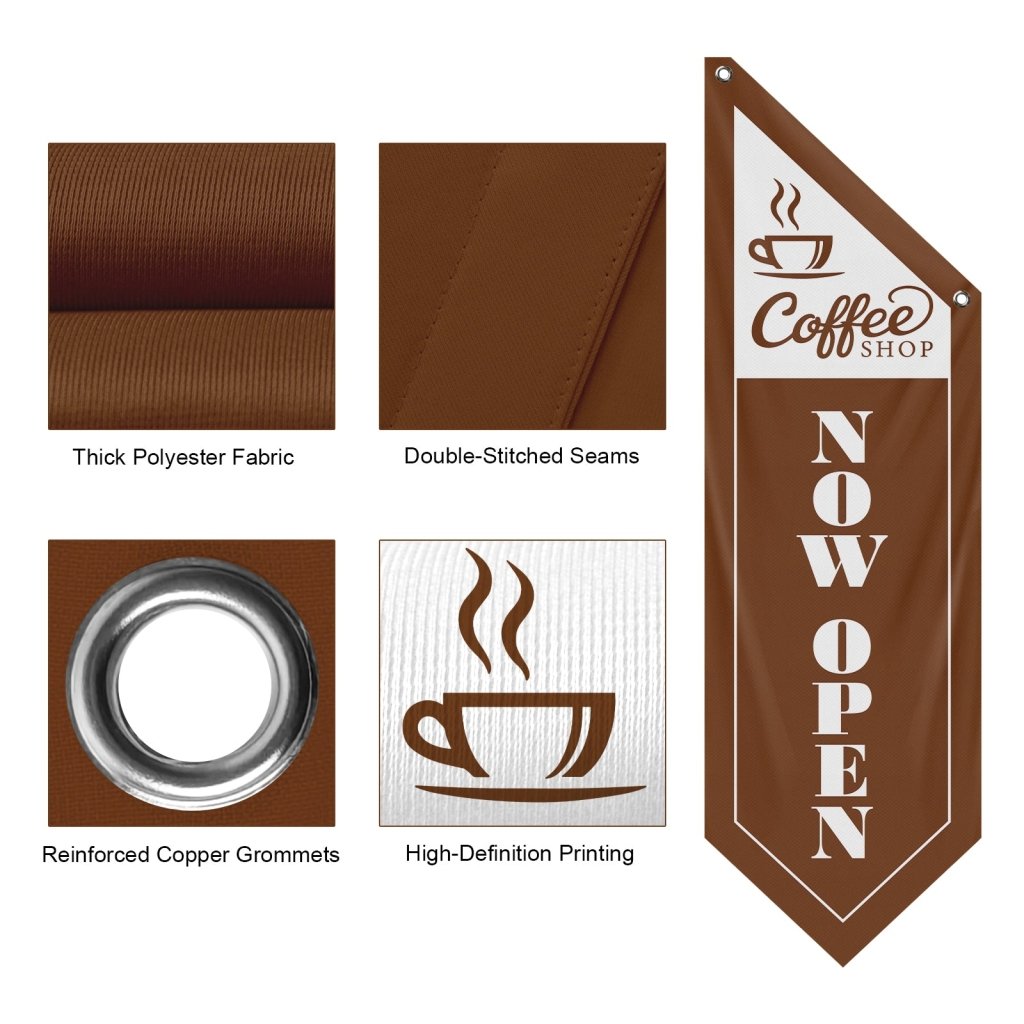 Coffee Shop Now Open Flag, Double Sided Cottage Banner Only, Brown