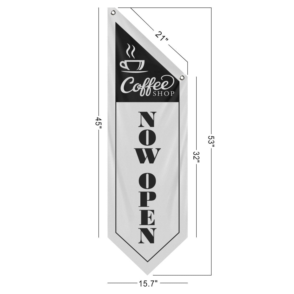 Coffee Shop Now Open Flag, Double Sided Cottage Banner Only, White