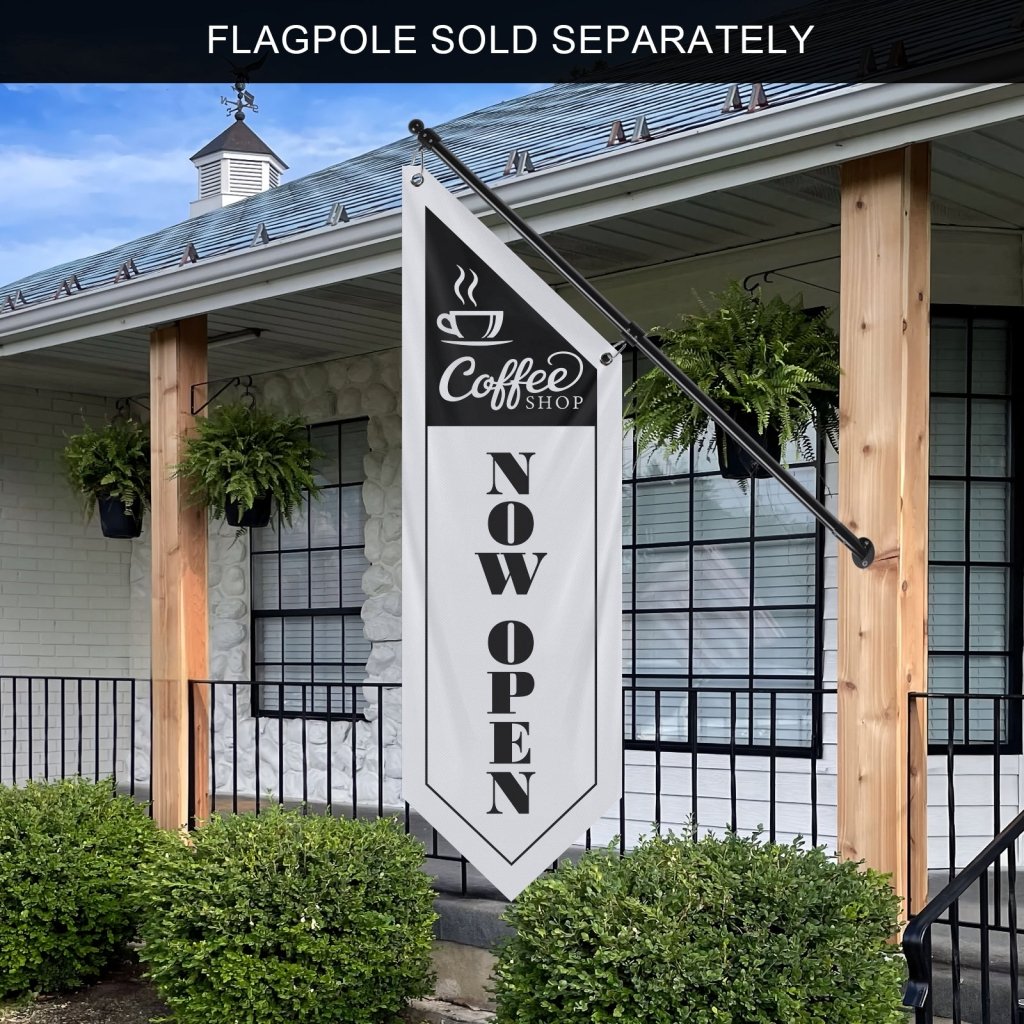 Coffee Shop Now Open Flag, Double Sided Cottage Banner Only, White