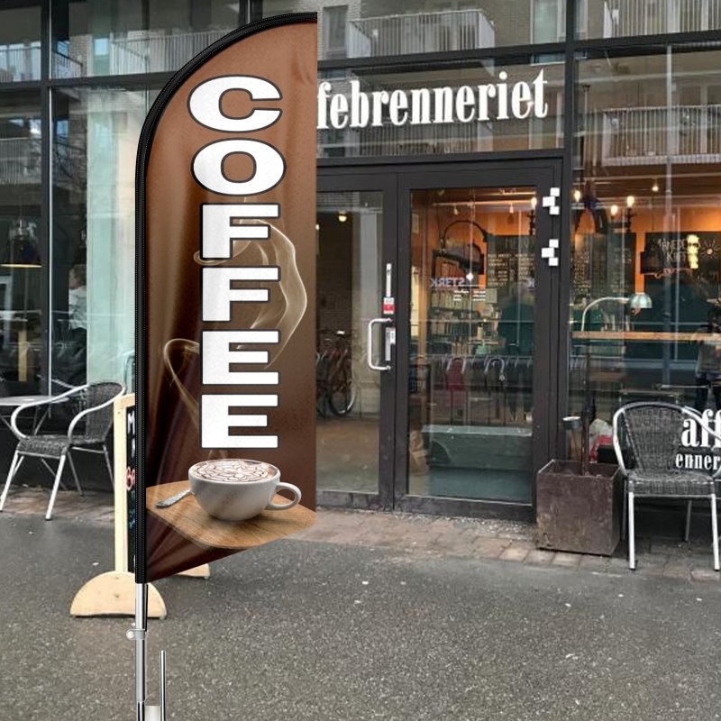 Coffee Shop Signs - 11FT Windless Coffee Feather Flag with Flagpole/Ground Stake/Portable Bag(3.4m)