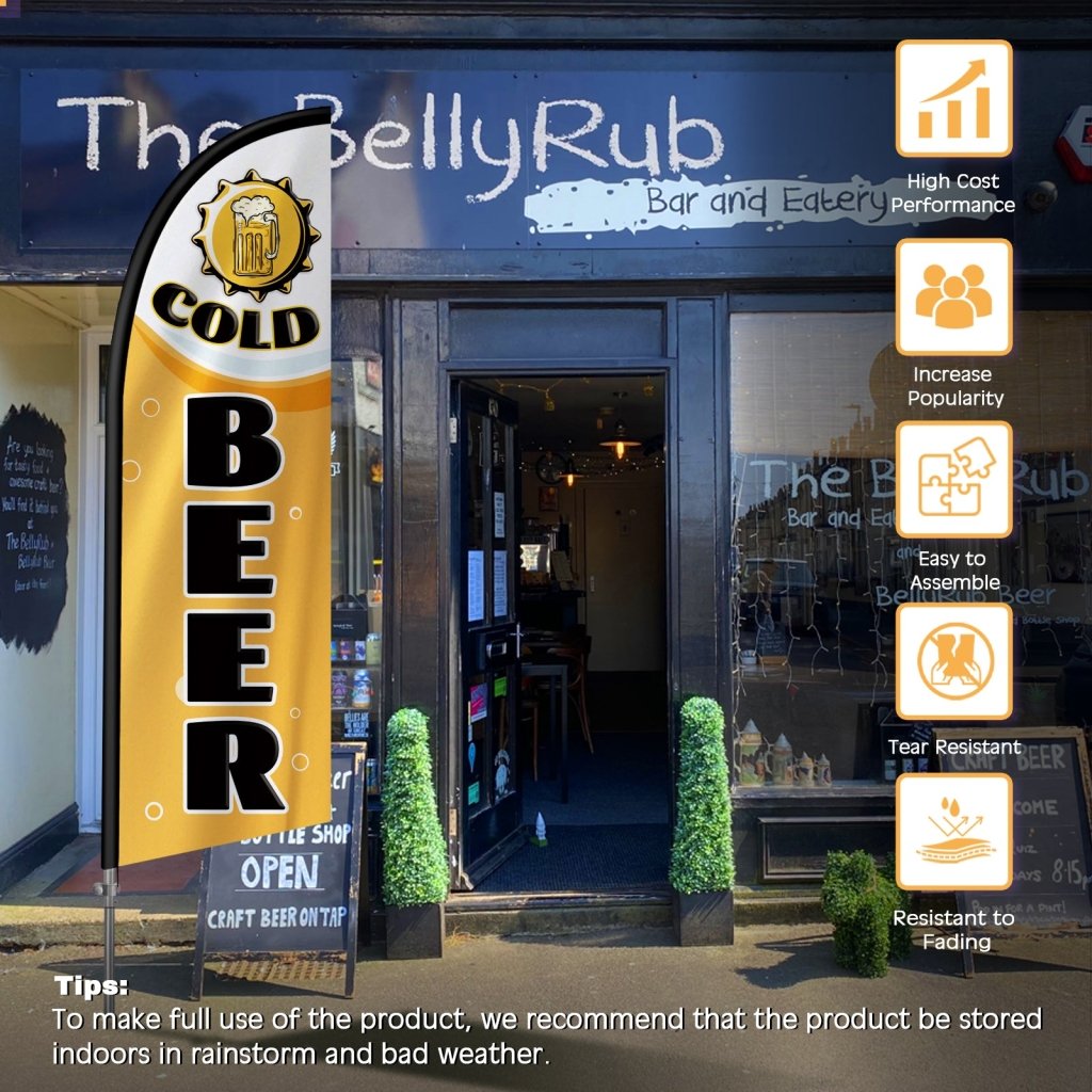 Cold Beer Flag - 8FT Cold Beer Banner Feather Flag with Stainless Steel Pole Kit(2m flag set)