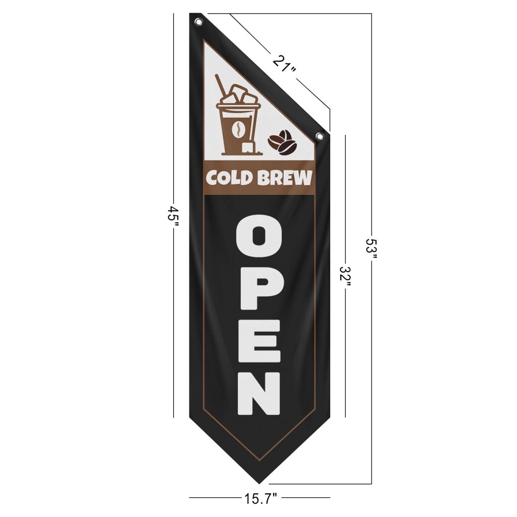 Cold Brew Open Banner Flag for Coffee Shop, Black(Flag Olny)