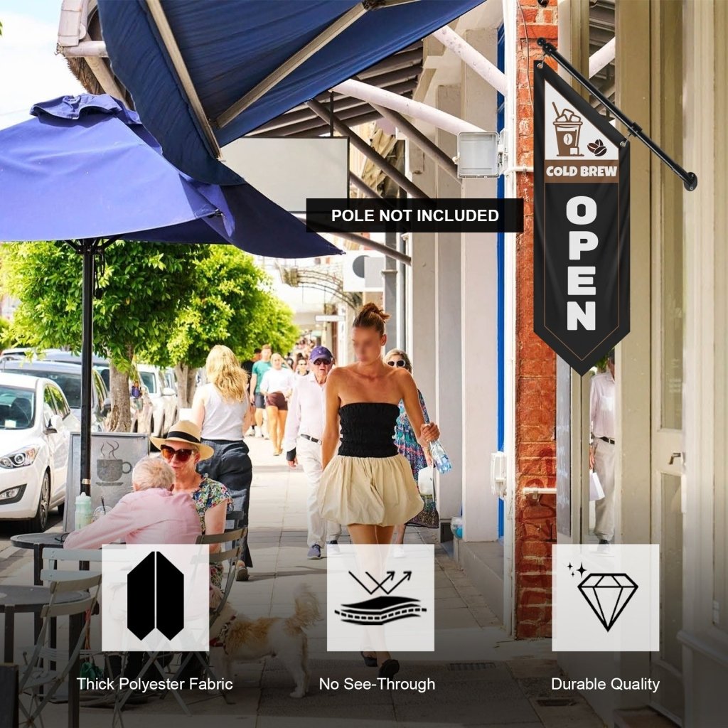 Cold Brew Open Banner Flag for Coffee Shop, Black(Flag Olny)