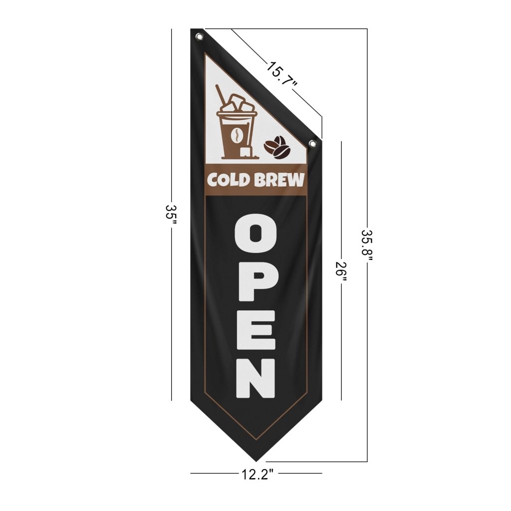 Cold Brew Open Banner Flag for Coffee Shop, Black(Flag Olny)