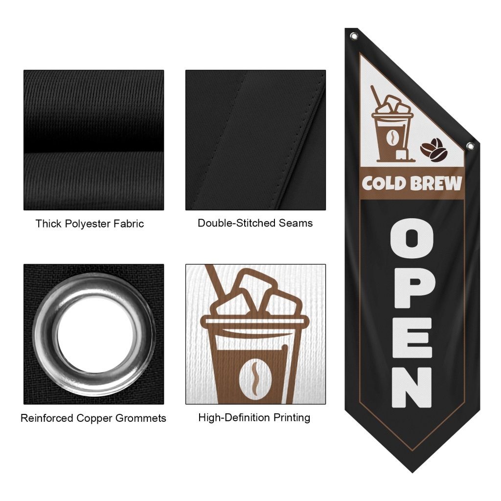 Cold Brew Open Banner Flag for Coffee Shop, Black(Flag Olny)