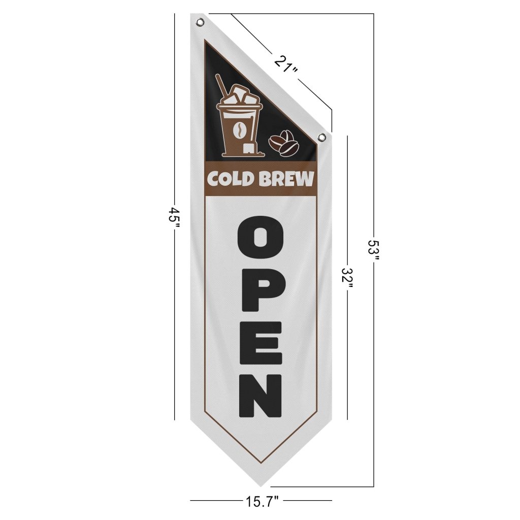 Cold Brew Open Banner Flag for Coffee Shop, White(Flag Olny)