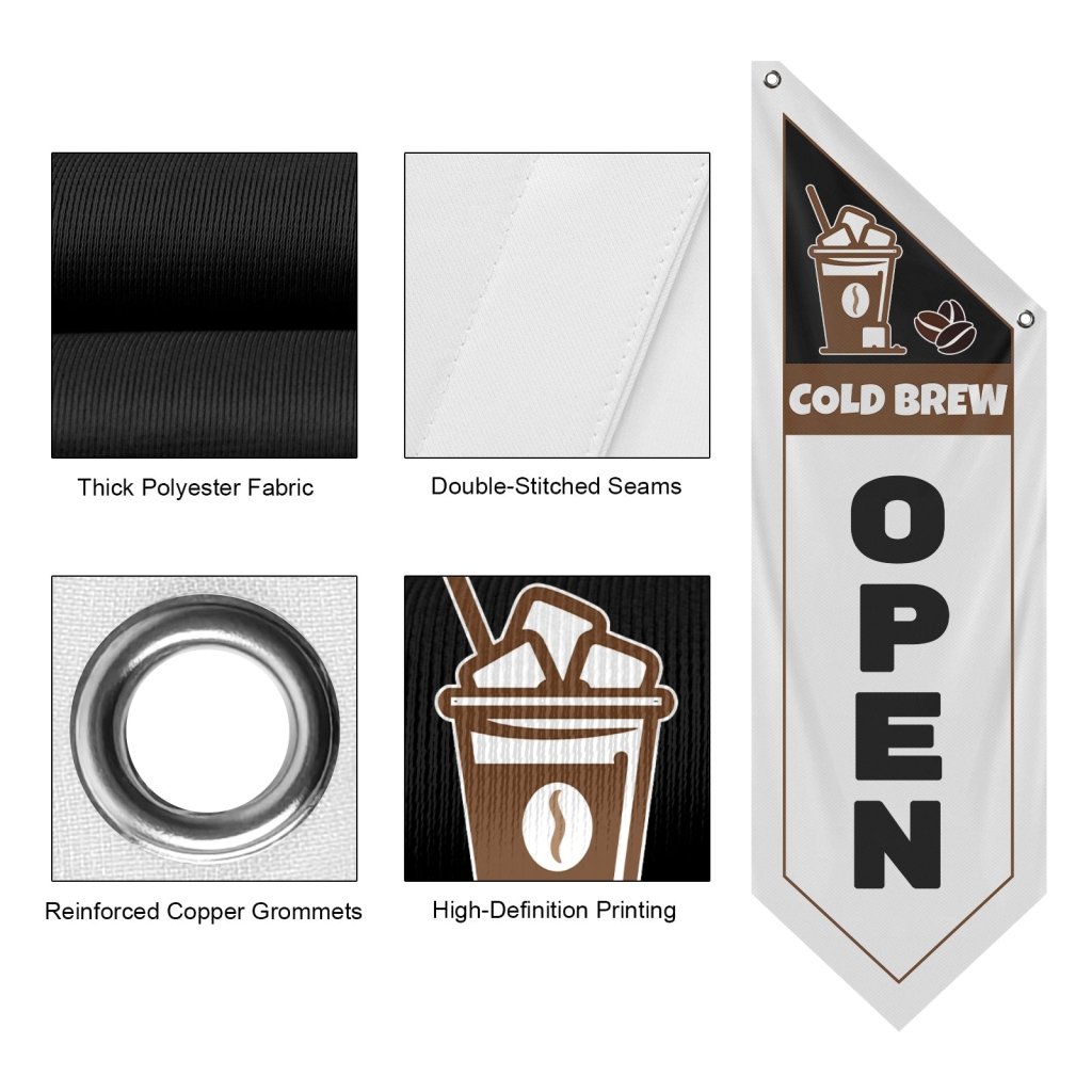 Cold Brew Open Banner Flag for Coffee Shop, White(Flag Olny)