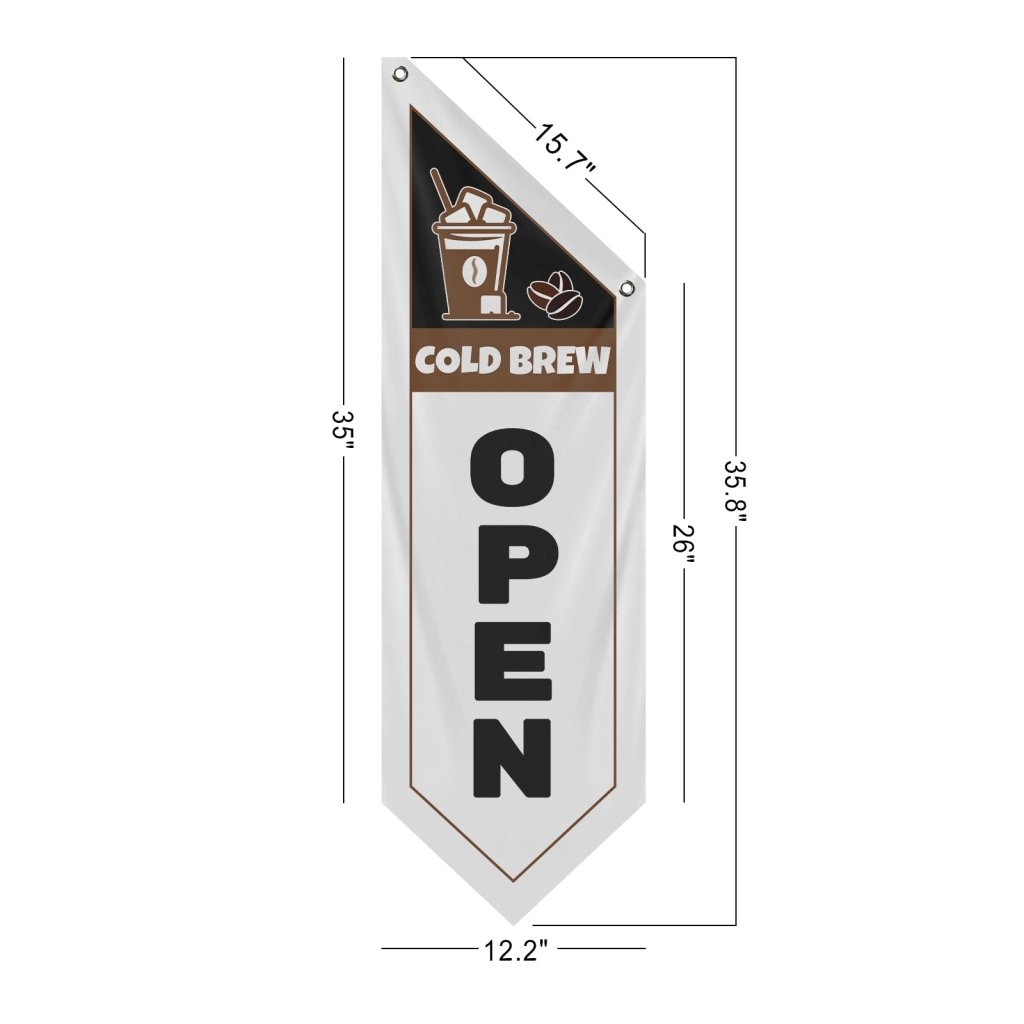 Cold Brew Open Banner Flag for Coffee Shop, White(Flag Olny)