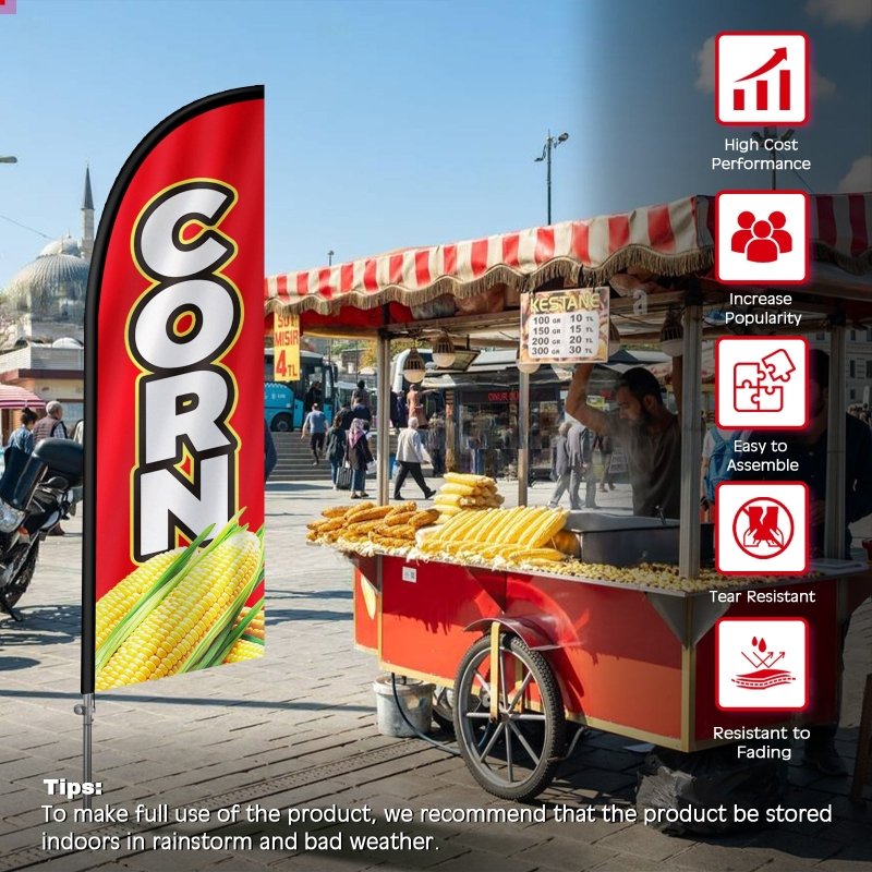 Corn Flag - 8FT Corn Banner Feather Flag with Stainless Steel Pole Kit(2m flag set)