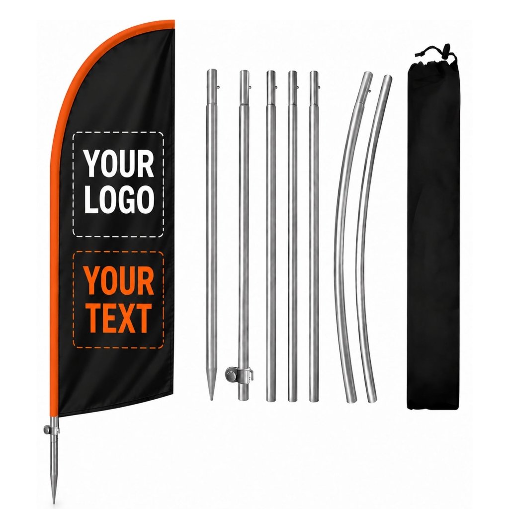 Custom 8 FT Feather Flag Banner with Stainless Steel Pole Set, Ground Stake and Storage Bag
