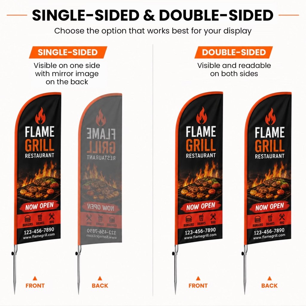 Custom 8 FT Feather Flag Banner with Stainless Steel Pole Set, Ground Stake and Storage Bag