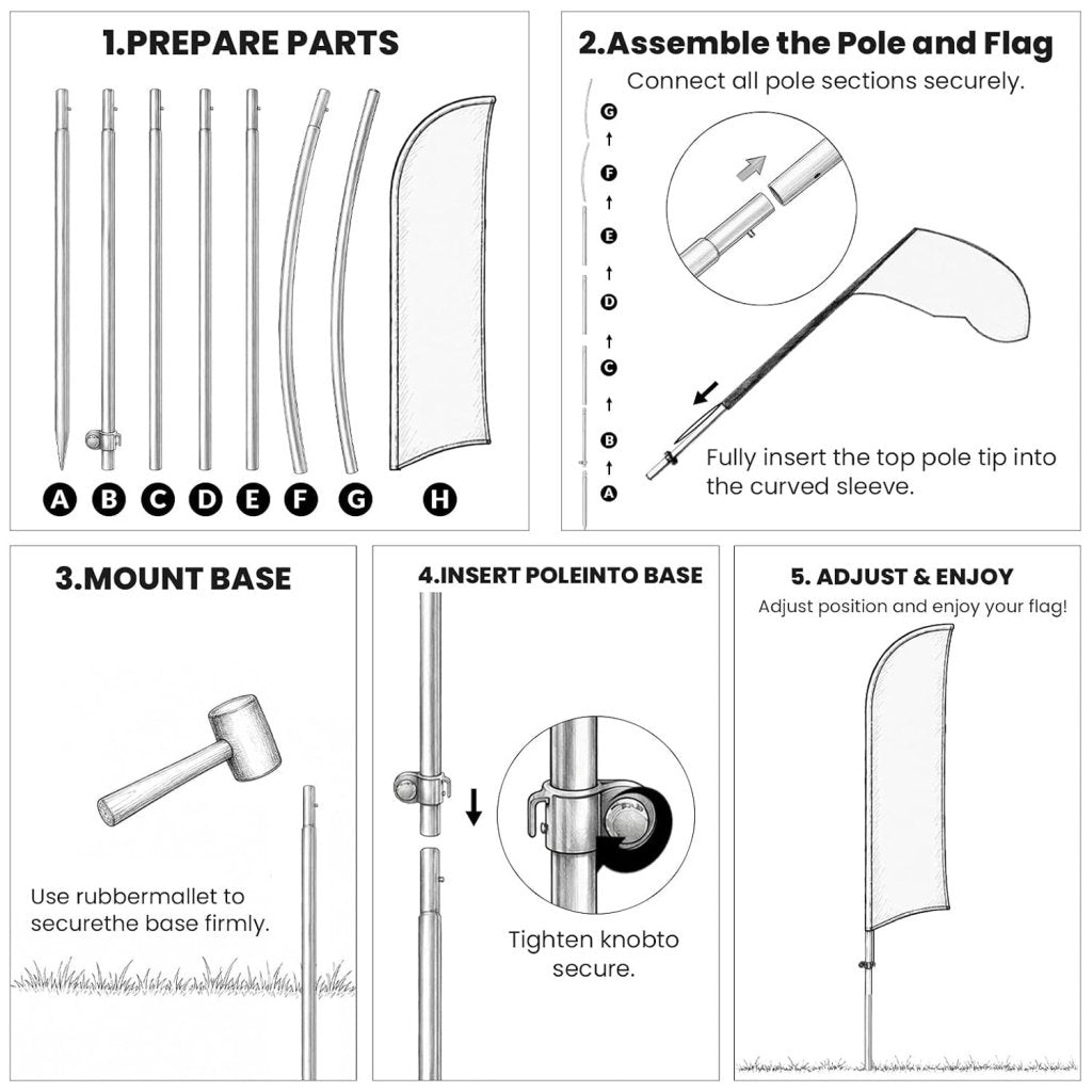Custom 8 FT Feather Flag Banner with Stainless Steel Pole Set, Ground Stake and Storage Bag