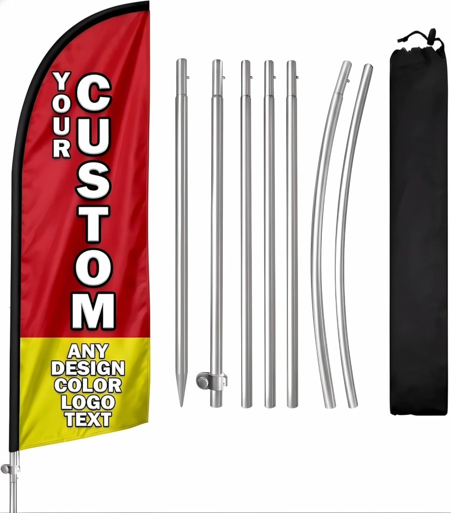 Custom 8 FT Feather Flag Banner with Stainless Steel Pole Set, Ground Stake and Storage Bag