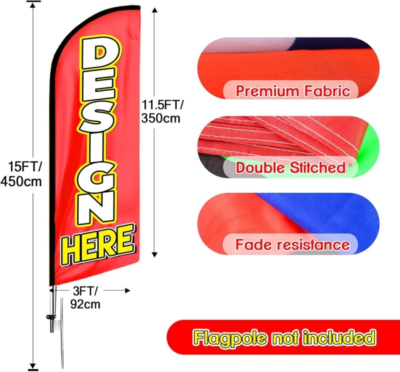 Custom Swooper Flag 2x8,3x12FT,Single/Double Side (Flag Only)