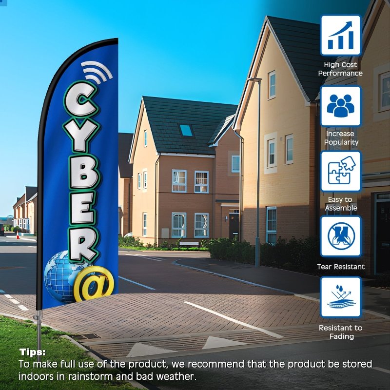 Cyber Flag - 8FT Cyber Banner Feather Flag with Stainless Steel Pole Kit(2m flag set)