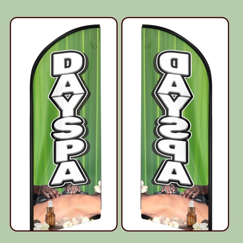 Day Spa Signs - 11FT Day Spa Advertising Swooper Flag Fit 15FT Flagpole(Flagpole Not Included 4.3)