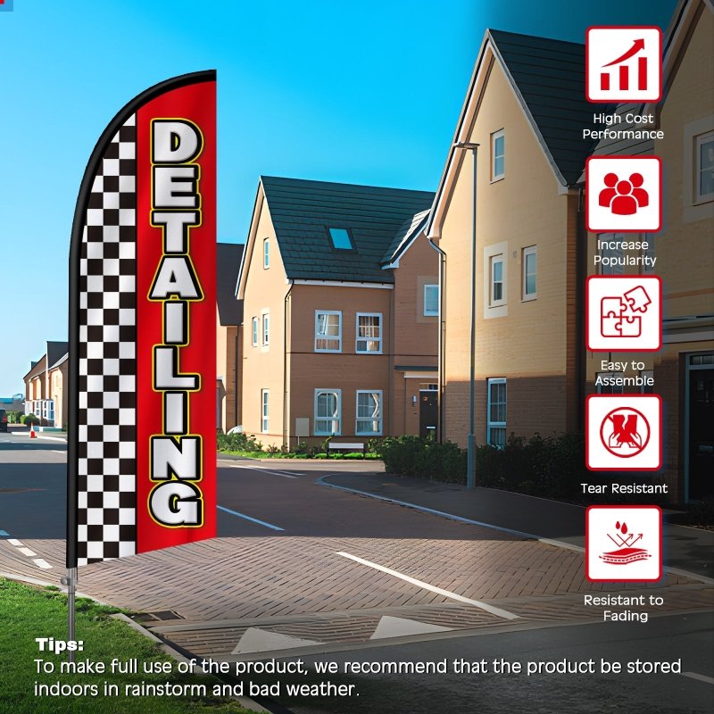 Detailing Signs - 8FT Detailing Banner Feather Flag with Stainless Steel Pole Kit(2m flag set)