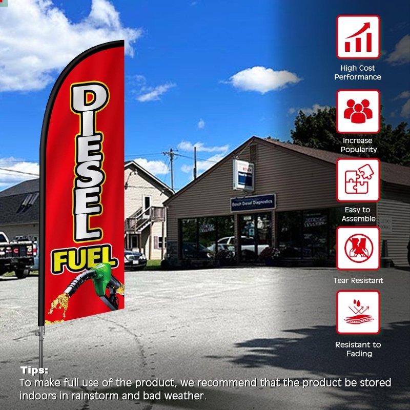 Diesel Fuel Sign - 8FT Diesel Fuel Banner Feather Flag with Stainless Steel Pole Kit(2m flag set)