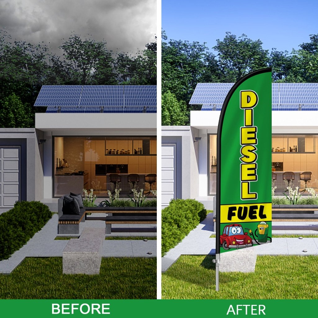 Diesel Fuel Sign - 8FT Diesel Fuel Feather Flag with Stainless Steel Pole Kit(2m flag set)