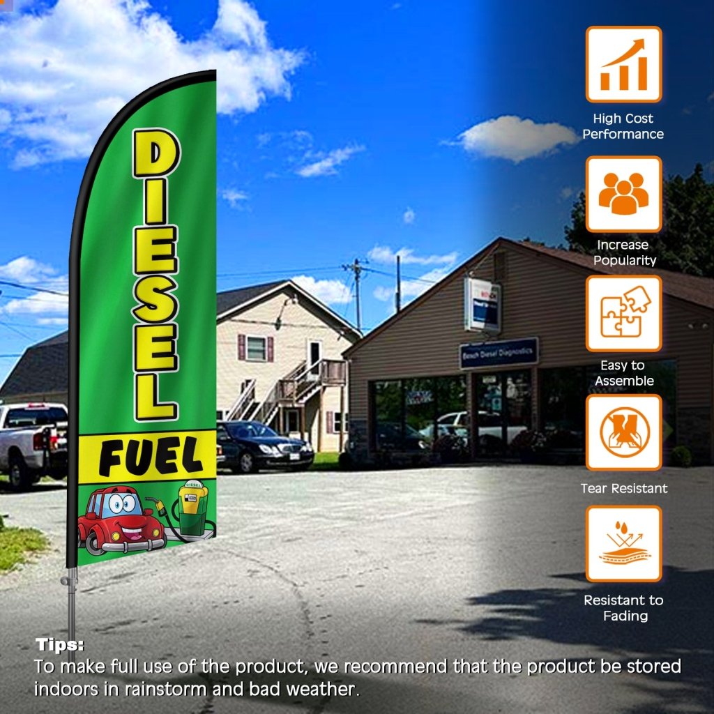 Diesel Fuel Sign - 8FT Diesel Fuel Feather Flag with Stainless Steel Pole Kit(2m flag set)
