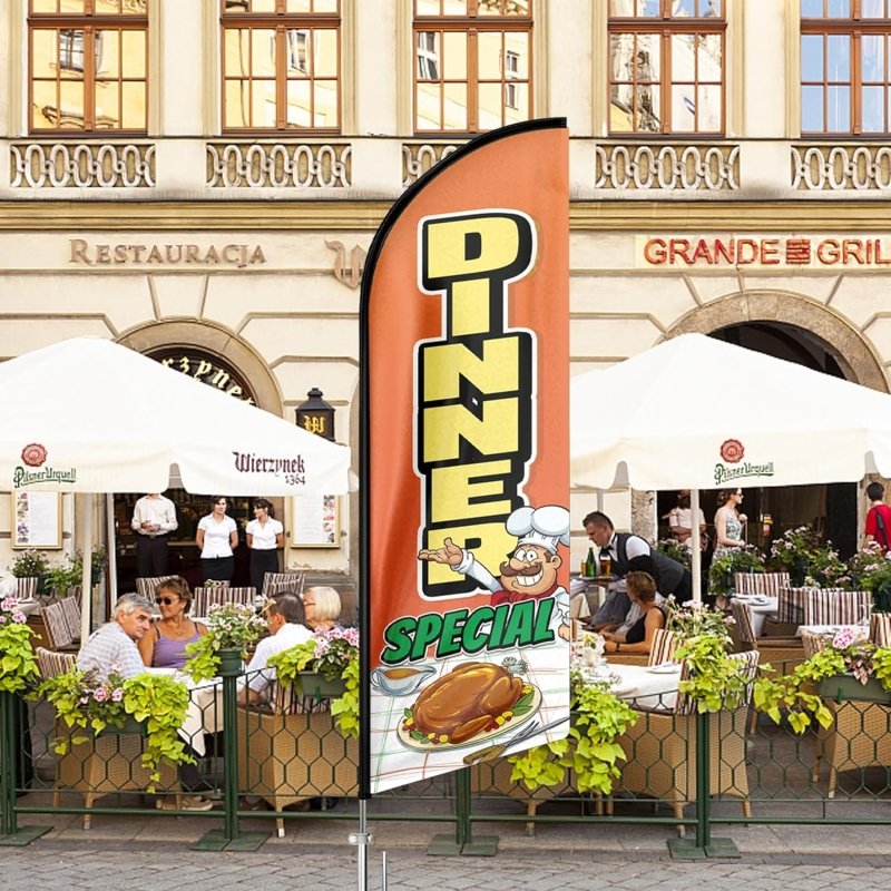 Dinner Special Sign - 11FT Dinner Special Flag with Flag Pole Kit, Ground Stake(3.4m)
