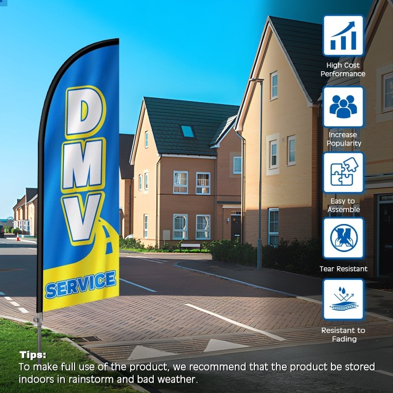 Dmv Flag - 8FT Dmv Service Banner Feather Flag with Stainless Steel Pole Kit(2m flag set)