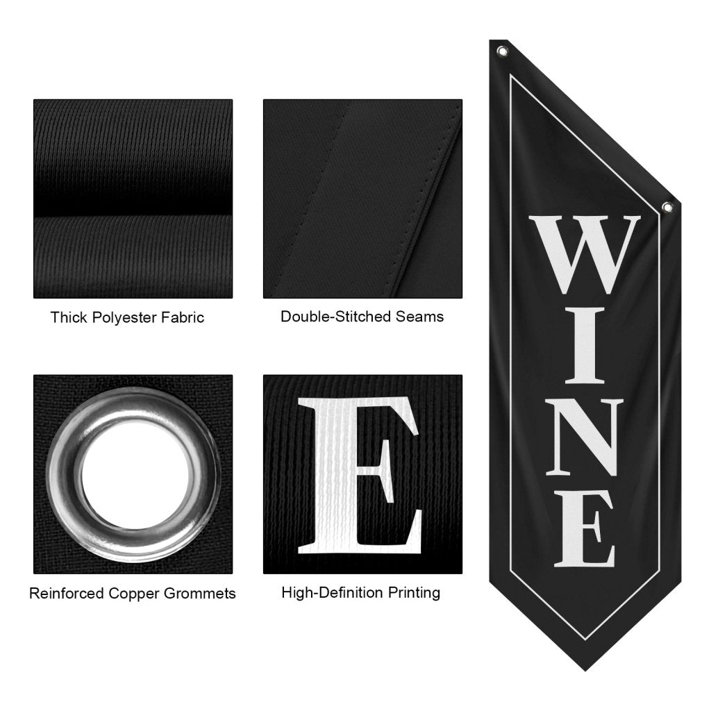 Double - Sided Vintage Wine Banner, Black (Flag Only)