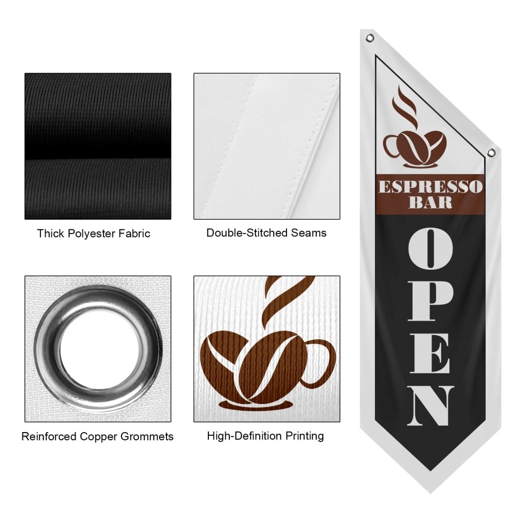 Espresso Bar Open Double Sided Flag,Black (Flag Only)
