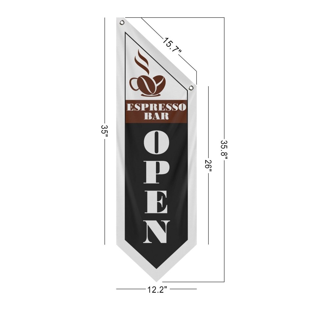 Espresso Bar Open Double Sided Flag,Black (Flag Only)