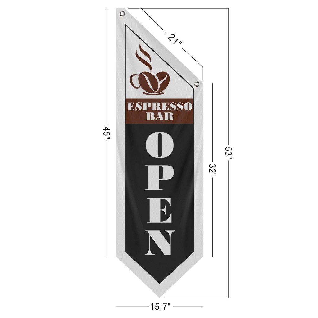 Espresso Bar Open Double Sided Flag,Black (Flag Only)