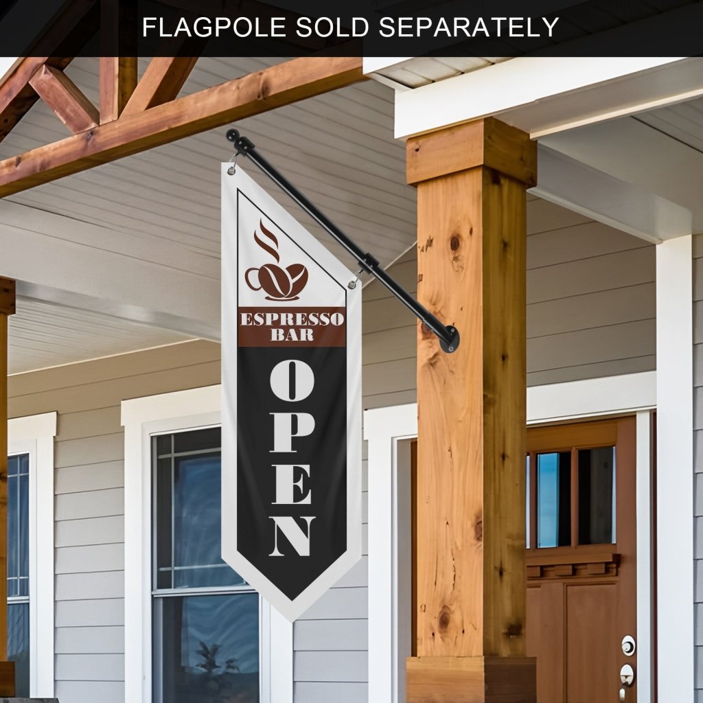 Espresso Bar Open Double Sided Flag,Black (Flag Only)