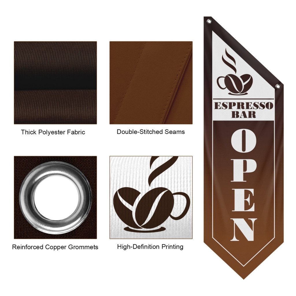 Espresso Bar Open Double Sided Flag,Brown (Flag Only)