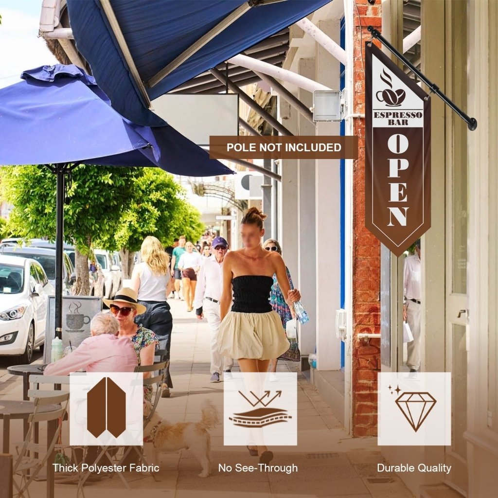 Espresso Bar Open Double Sided Flag,Brown (Flag Only)