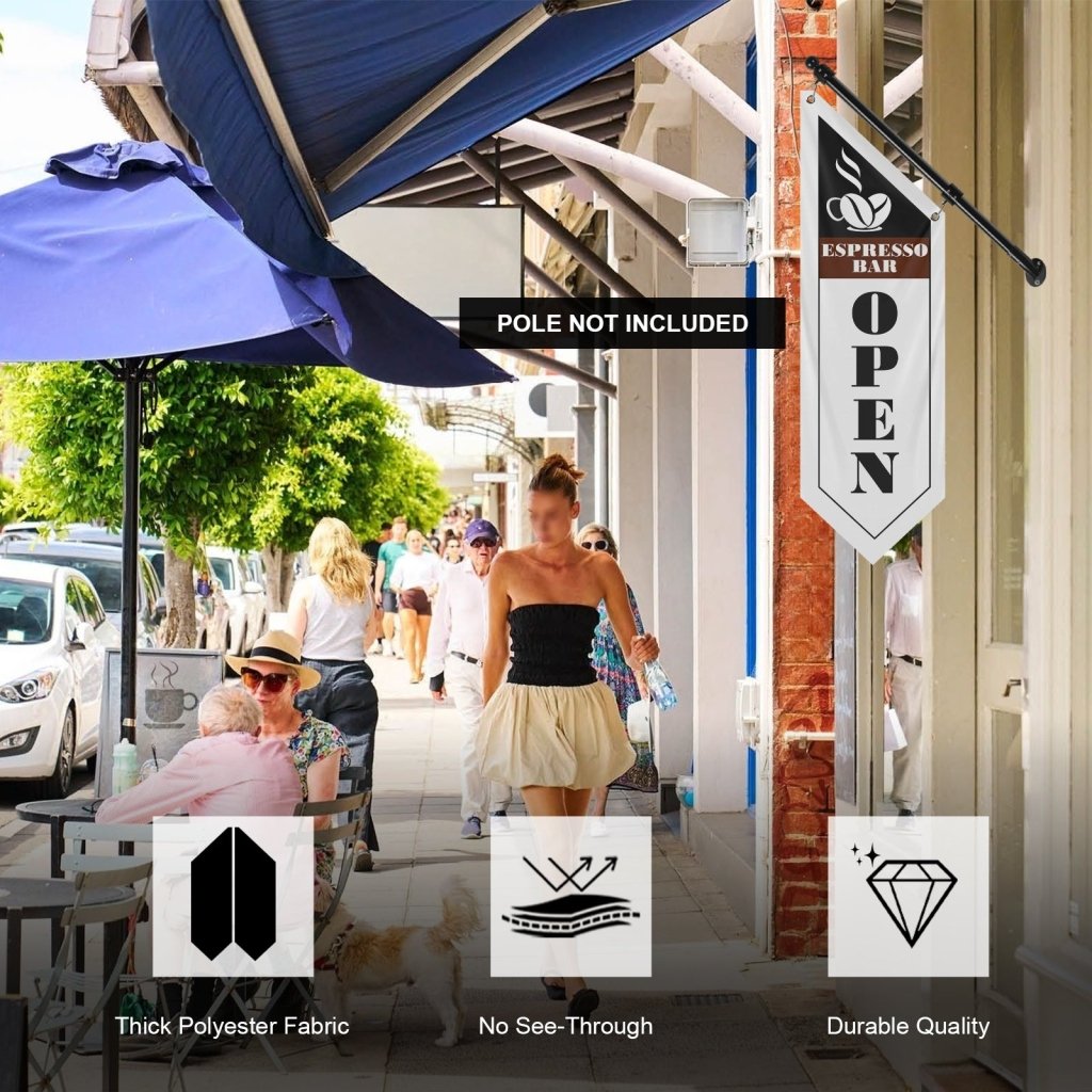 Espresso Bar Open Double Sided Flag,White (Flag Only)