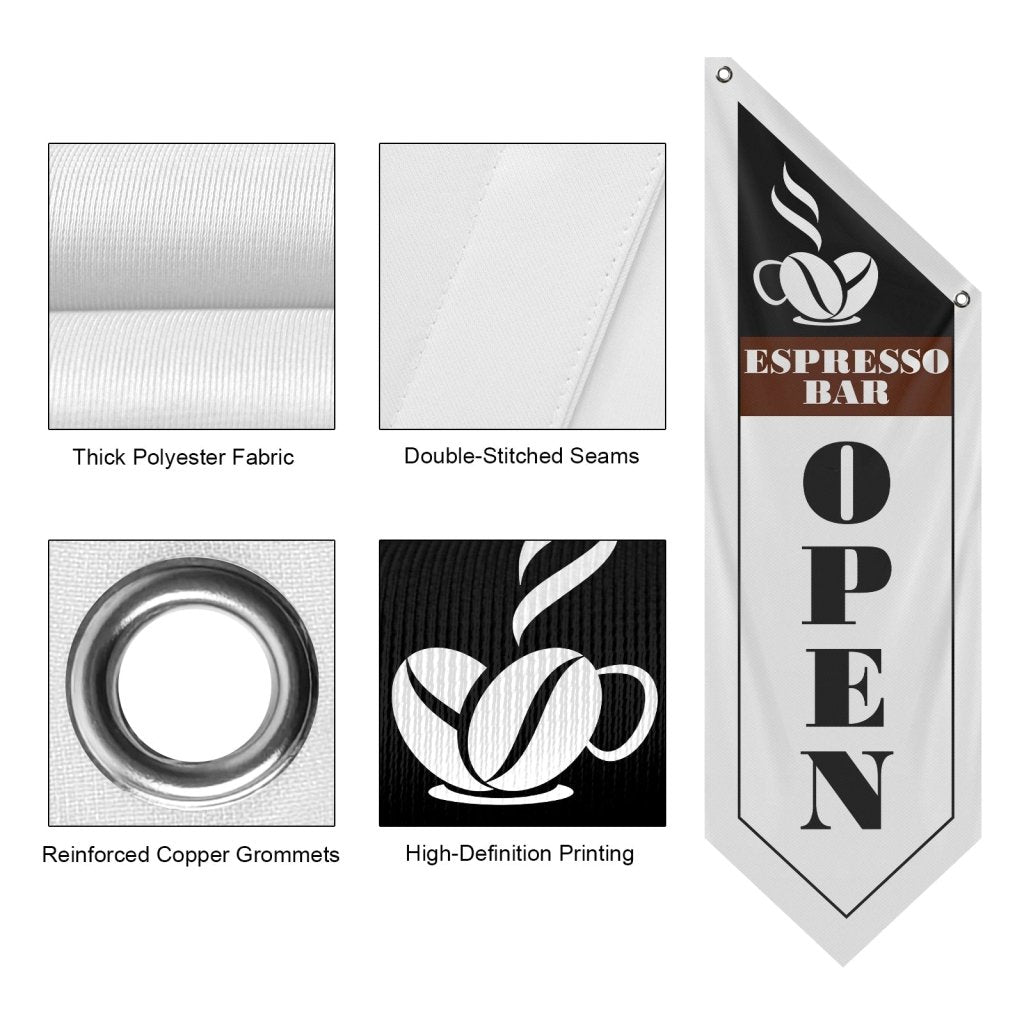 Espresso Bar Open Double Sided Flag,White (Flag Only)