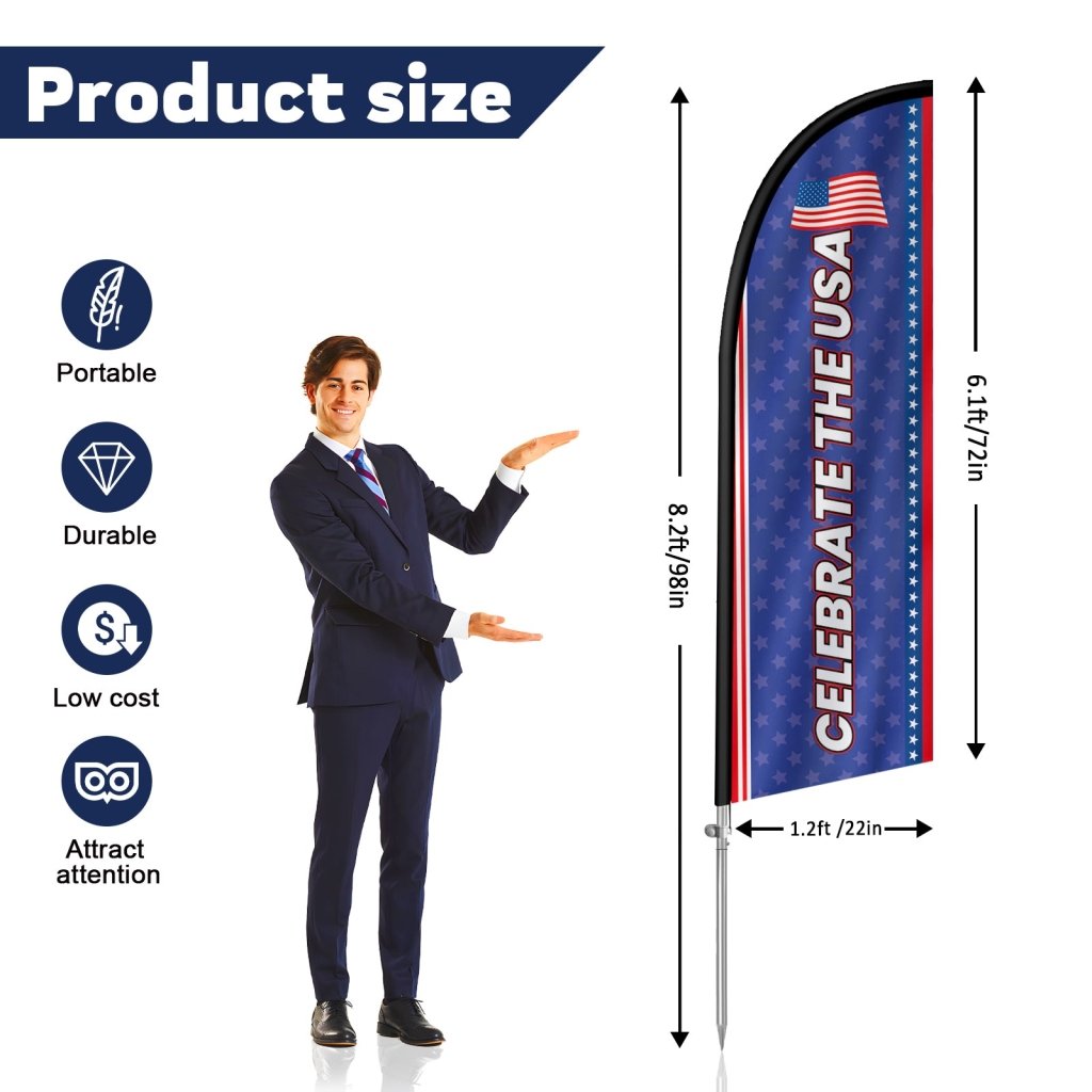 Feather Flag Kit 8FT, Patriotic USA Advertising Banner with Pole