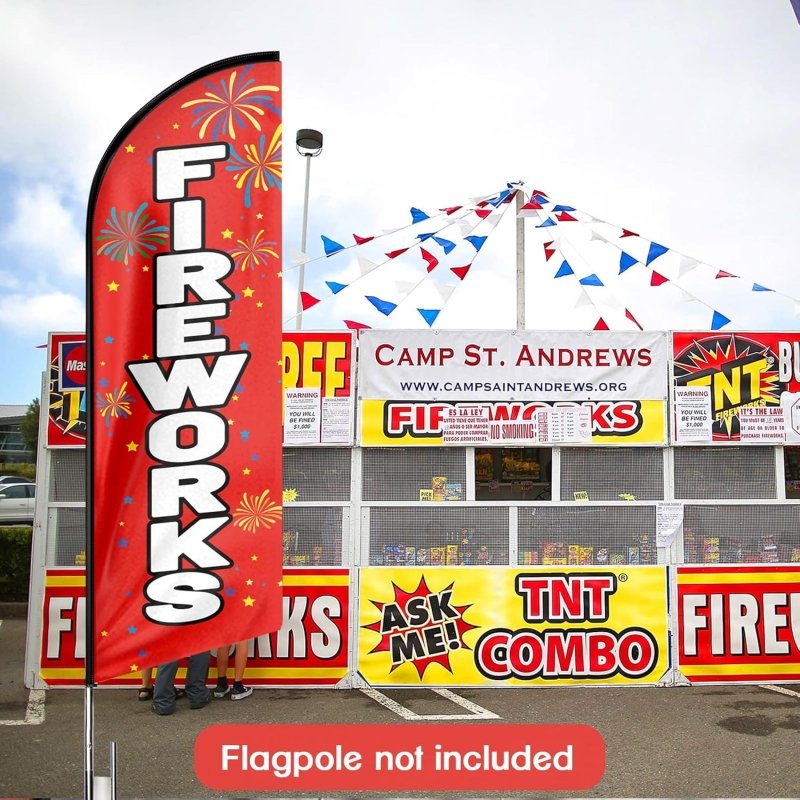 Fireworks Flag - 11FT Fireworks Advertising Swooper Feather Flag Fit 15FT Flagpole(Flagpole Not Included 4.3)