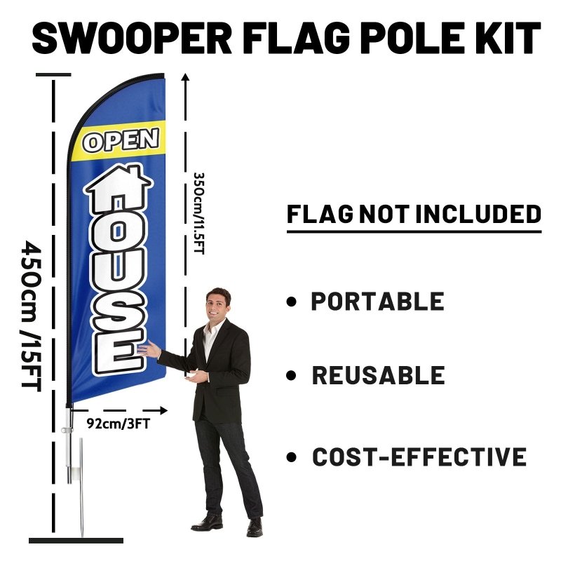 Flag Pole Hardware - 15 FT Aluminum Alloy Flagpole with Ground Spike/Heavy Duty Base(4.3 pole kit)