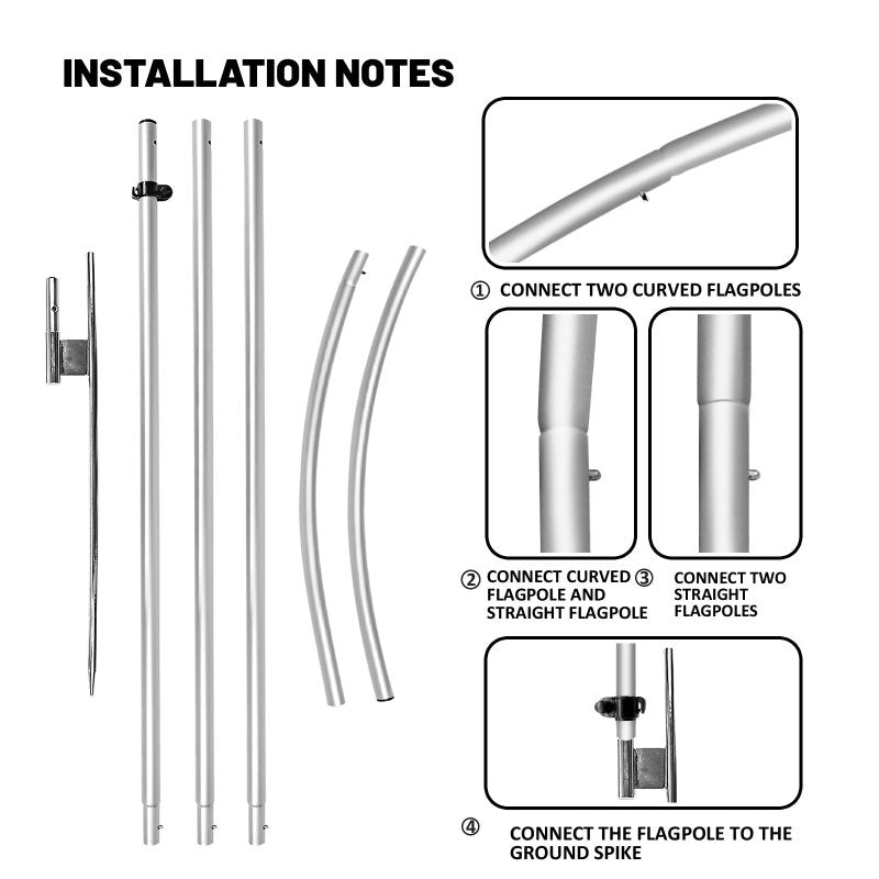 Flag Pole Hardware - 15 FT Aluminum Alloy Flagpole with Ground Spike/Heavy Duty Base(4.3 pole kit)